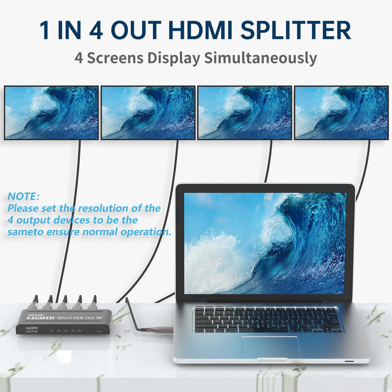 [Australia - AusPower] - HDMI Splitter 1 in 4 out-4K HDMI Splitter 1x4 HDMI Splitter for Multi-Screen Display, 4Kx2K@30Hz&3D Full HD 5V/1A Power HDMI Splitter, Suitable for Office teaching/PS4/HDTV/Store 