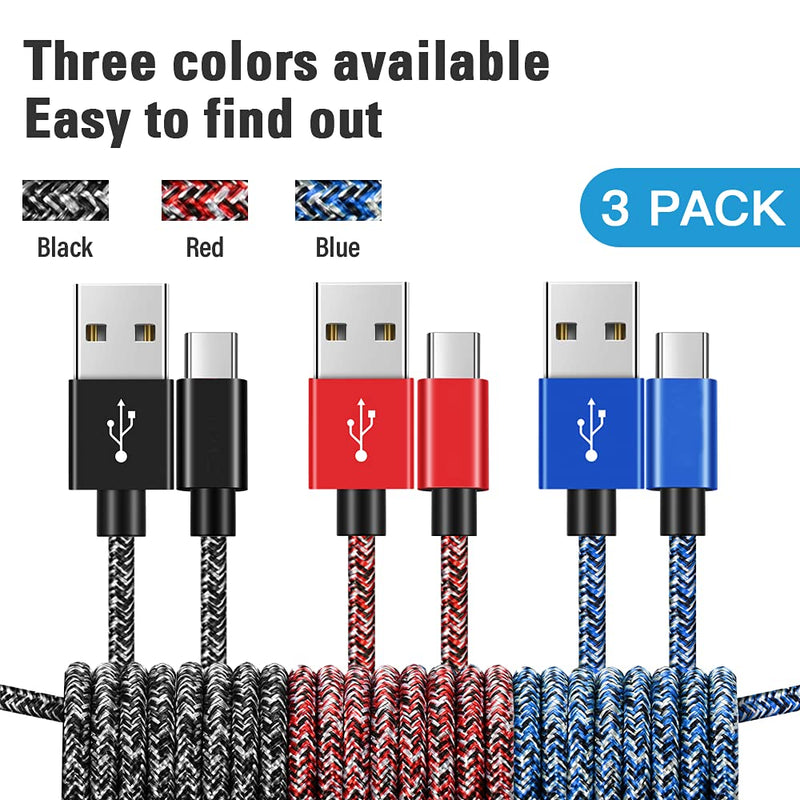 [Australia - AusPower] - USB C Cable 3Pack 3FT Type C Cable Fast Charging Cord Braided Phone Charger for Samsung Galaxy A32 A12 A42 A52 A20e S21 A71 S20 A50 A51 A70 A21s S10 A72 A40 A41 A10e Note 20 A01 A11,Moto Z3, LG 