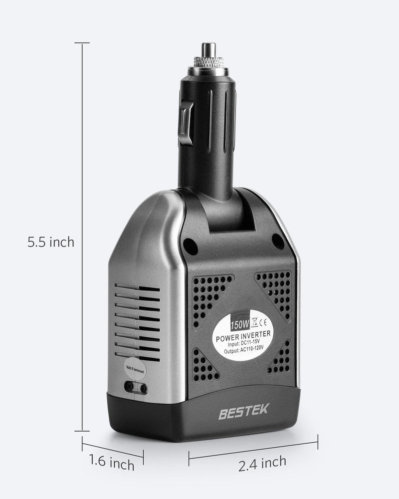 [Australia - AusPower] - BESTEK 150W Power Inverter 12V to 110V Voltage Converter Car Charger Power Adapter with 2 USB Charging Ports (3.1A Shared) (150W) 
