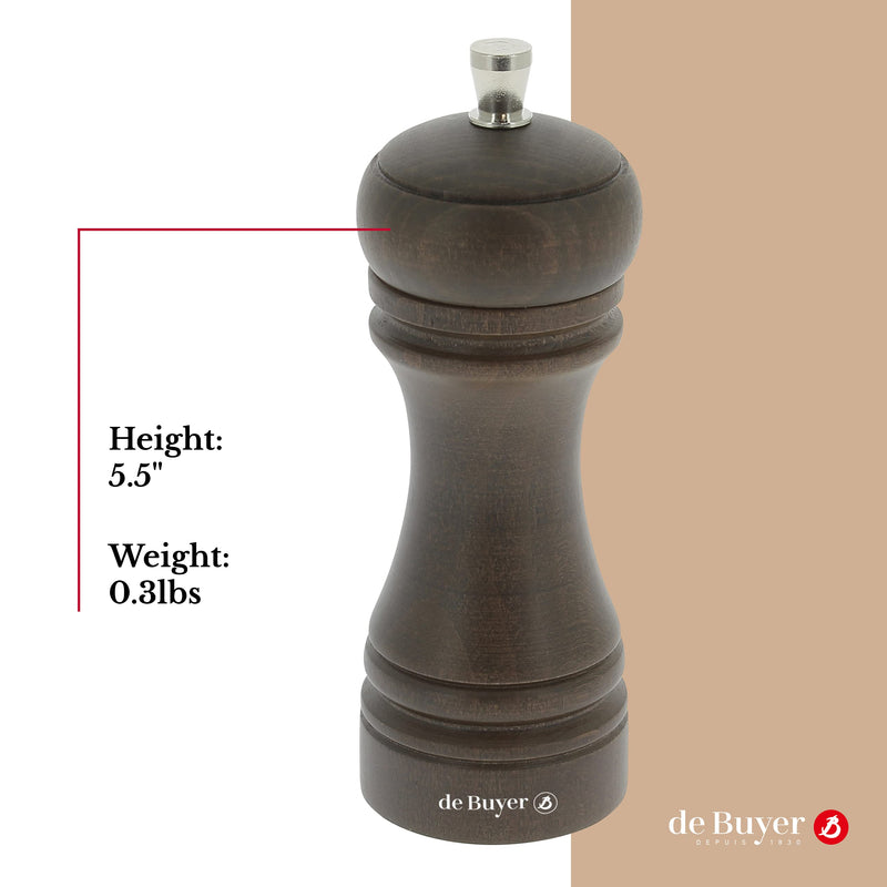 [Australia - AusPower] - de Buyer Java Pepper Mill - Dark Beechwood - French Stainless Steel Mechanism - Black Pepper or Spice Grinder - Adjustable Grind - 2.25" x 5.5" 