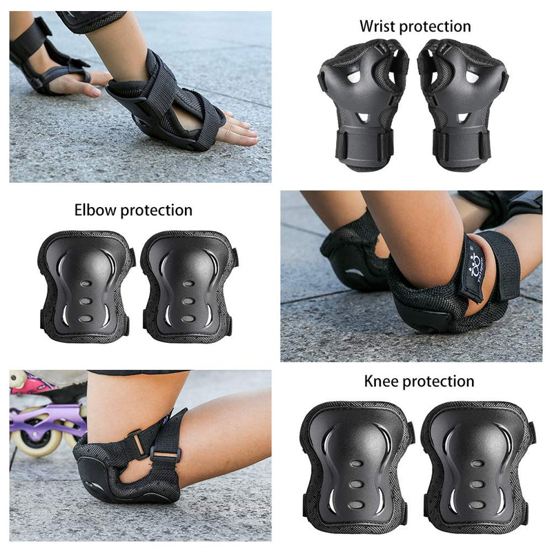 [Australia - AusPower] - boruizhen Kids & Adult/Youth Knee and Elbow Pads with Wrist Guards 3 in 1 Protective Gear Set for Skateboarding Cycling BMX Bike Scooter Skating Rollerblading Riding Black Small (3-7 years) 