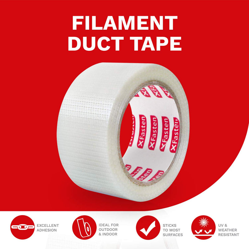 [Australia - AusPower] - XFasten Filament Duct Tape, Transparent, 2 Inches x 30 Yards, Extreme Fiberglass Reinforced Cross Strapping Tape 1 Pack (Single Roll) 