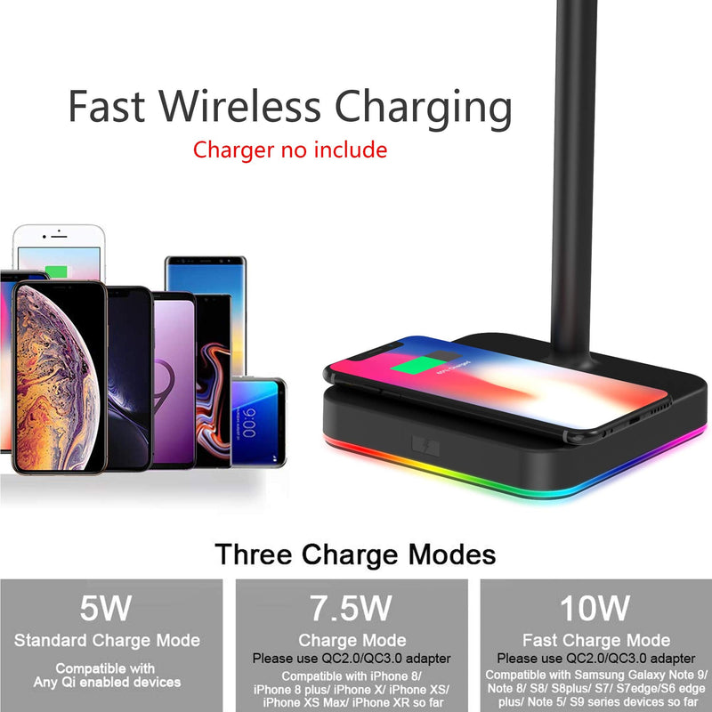 [Australia - AusPower] - RGB Headphone Stand with Wireless Charger KAFRI Desk Gaming Headset Holder Hanger Rack with 10W/7.5W Fast Charge QI Wireless Charging Pad - Suitable for Gamer Desktop Table Game Earphone Accessories A-ONE STAND 