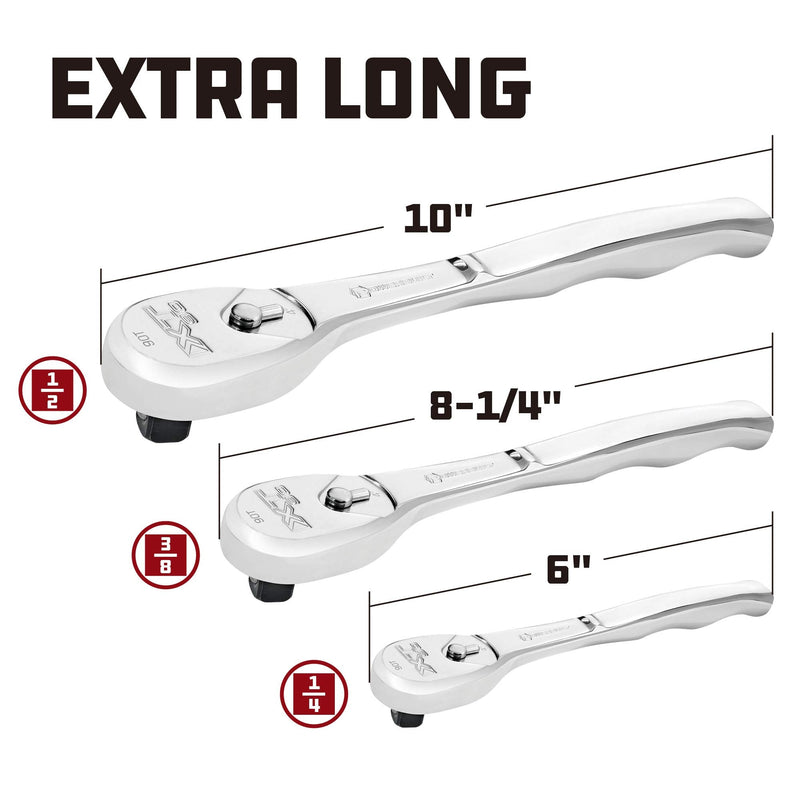 [Australia - AusPower] - Powerbuilt 1/4" Drive XT90 90 Tooth Professional Ratchet, Seal-Head Ratchet, Full-Polish, Long Handle - 649937 