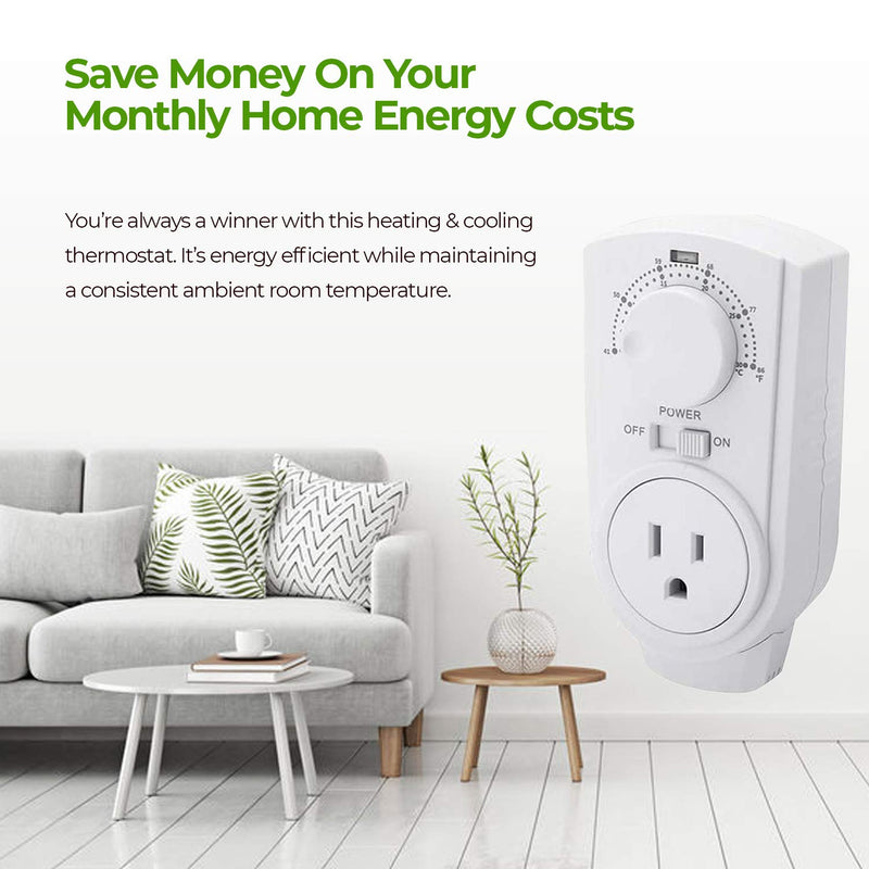 [Australia - AusPower] - EconoHome Adjustable Thermostat - Universal Plugin Heating & Cooling Thermostat - Compatible with Most EconoHome Wall Mount Space Heaters 
