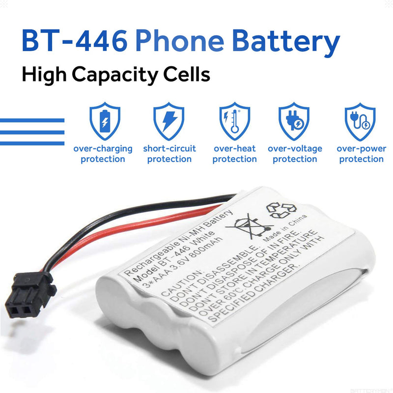 [Australia - AusPower] - BT-446 Ni-MH Rechargeable Battery for Uniden BT446 BT-1005 TRU9480 TXC-400TCX-80 Radio Shack TAD-3704 TAD-3815 Interstate TEL0375 (800mAh 3.6V) (2-Pack) 2-Pack 