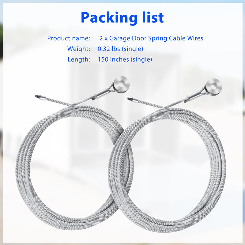 [Australia - AusPower] - 2PCS 150" Garage Door Spring Cable Wire,Enclosed Cargo Trailer Ramp Door Replacement Kit Cables 12.5' 