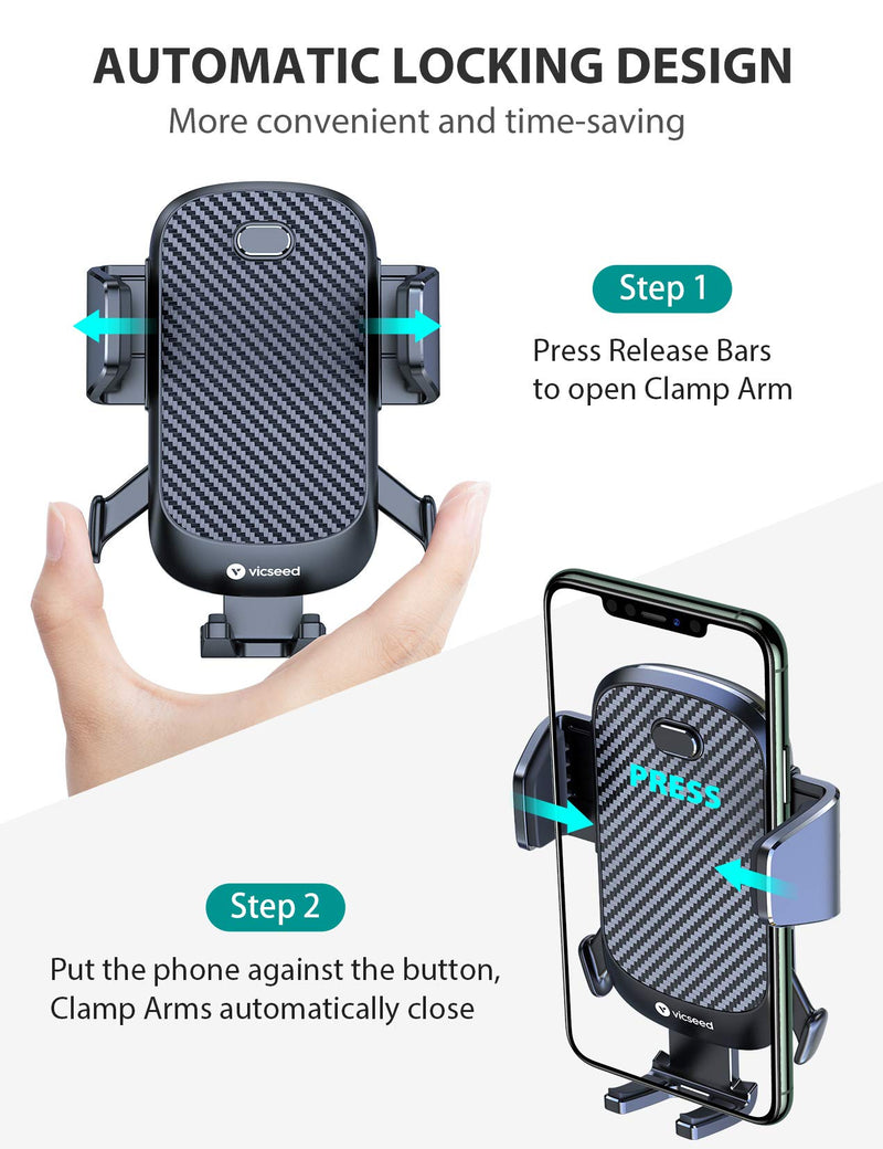 [Australia - AusPower] - 2021 Upgraded Car Phone Holder Mount, VICSEED [Auto Clamp & Thick Case Friendly] Air Vent Universal Cell Phone Holder for Car Hands Free Car Phone Mount in Vehicle Fit for iPhone 12 and All Smartphone 