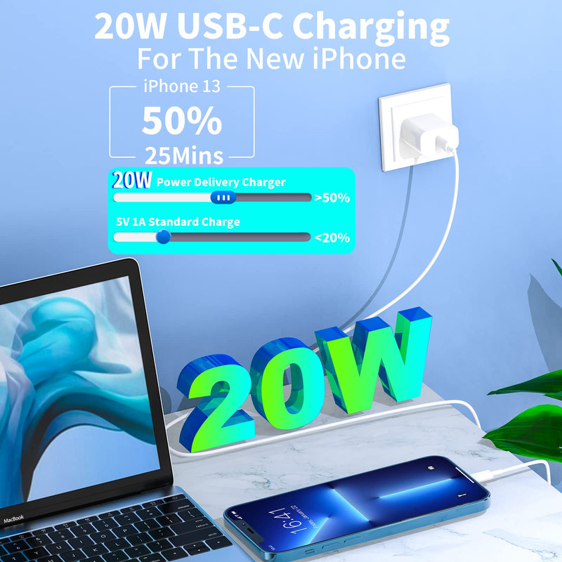 [Australia - AusPower] - [Apple MFi Certified] iPhone 12 13 Fast Charger, MIRAREED 2 Pack 20W PD USB C Power Delivery Wall Charger with 6FT Type C to Lightning Quick Charge Sync Cable for iPhone 13 12 11 Pro/XS/XR/X/8/SE/iPad White 