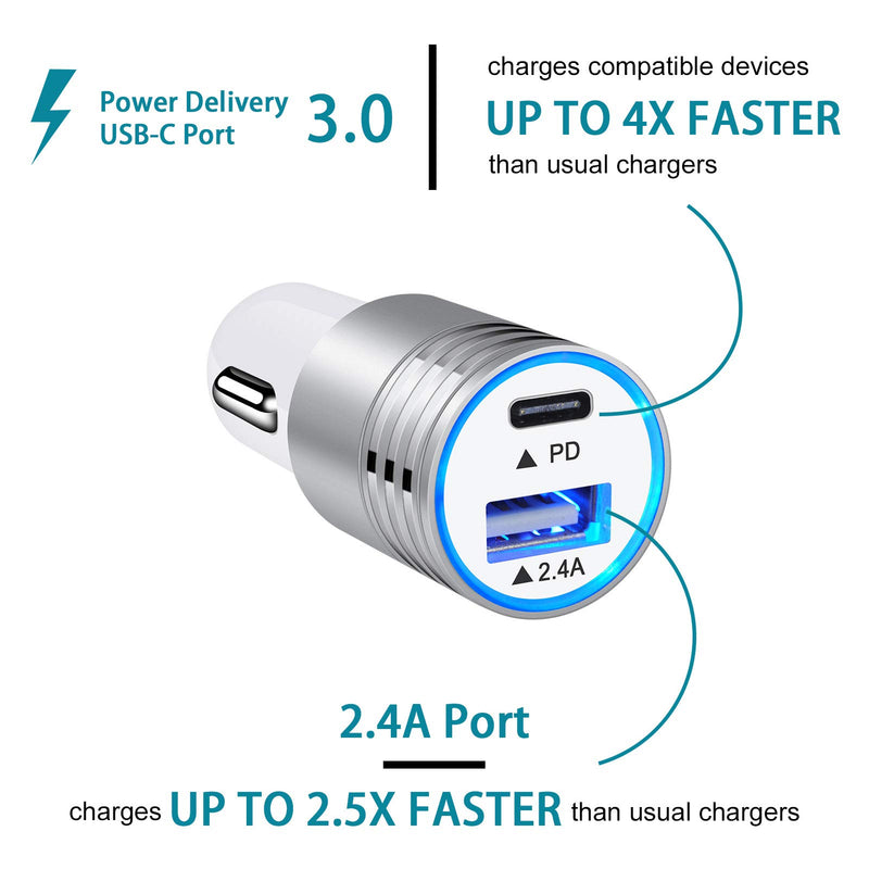 [Australia - AusPower] - USB C Car Charger Fast Charging C Cord for Samsung Galaxy S22 S21 Ultra/S21+/S20 FE/Note 21 Plus 20 S10e S9 A01 A71 A72 A52 A32,LG V60 K51 V50 V40 V30,Oneplus 9 Pro 8 8T 7,30W Phone Automobile Adapter Silver 