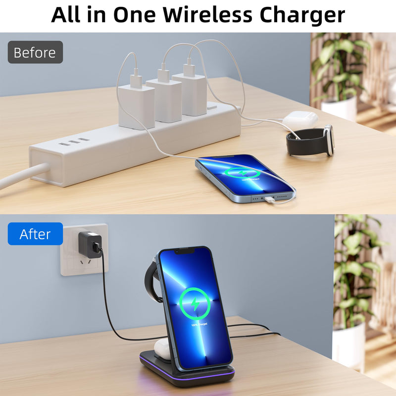 [Australia - AusPower] - Wireless Charging Station, 3 in 1 Fast Wireless Charger for iPhone 14/13/12/11/Pro/Max/SE/XS/XR/X/8 Plus/8, Wireless Charging Station/Stand Compatible for Apple Watch Series and AirPods Pro/3/2 