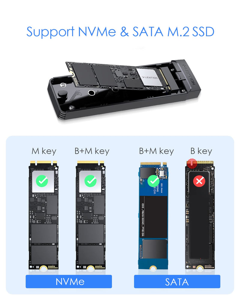 [Australia - AusPower] - LENTION USB C to NVMe & SATA M.2 SSD Enclosure, USB 3.1 Gen 2 M Key & B&M Key Hard Drive Adapter, Supports UASP for SSD Size 2280/2260/2242/2230, Compatible Mac OS, Windows, Linux, More(CB-C9b, Black) 