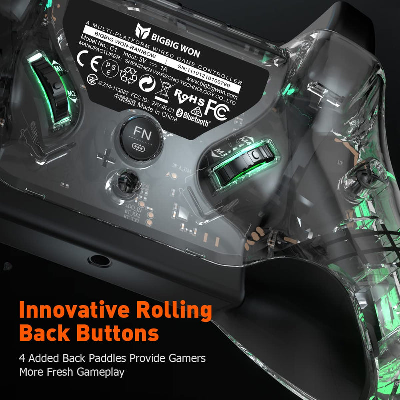 [Australia - AusPower] - PC Controller, BIGBIG WON Rainbow Wired Game Controller RGB Light, Custom Back Button, Motion Aim, Dual Motor, Linear Trigger, 3.5mm Audio PC Gaming Controller for Win11&10 Controller for Switch - 1pc 