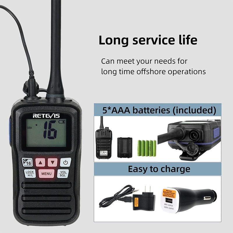 [Australia - AusPower] - Retevis RM01 Handheld Marine Radio,IP67 Waterproof Floating Marine Two-Way Radios,NOAA Weather Alert Ship to Shore,Tri-Watch,Marine Radio for Boats (1 Pack) 