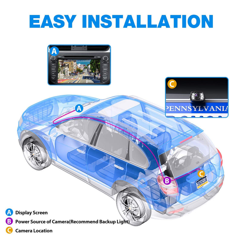 [Australia - AusPower] - ZEROXCLUB 2021 HD Backup Camera for Car Pickup Trucks SUVs Vans RVs License Plate Rearview Reversing Camera Night Vision IP69 Waterproof Wide View-B01 