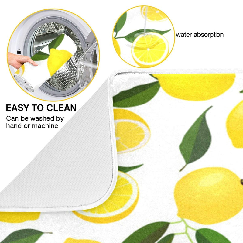[Australia - AusPower] - Harooni Lemon Dish Drying Mat - Yellow Lemon Leaves Heat Resistant Drying Mat for Kitchen Countertop Home Decoration 16 x 18 Inch 16x18inch 