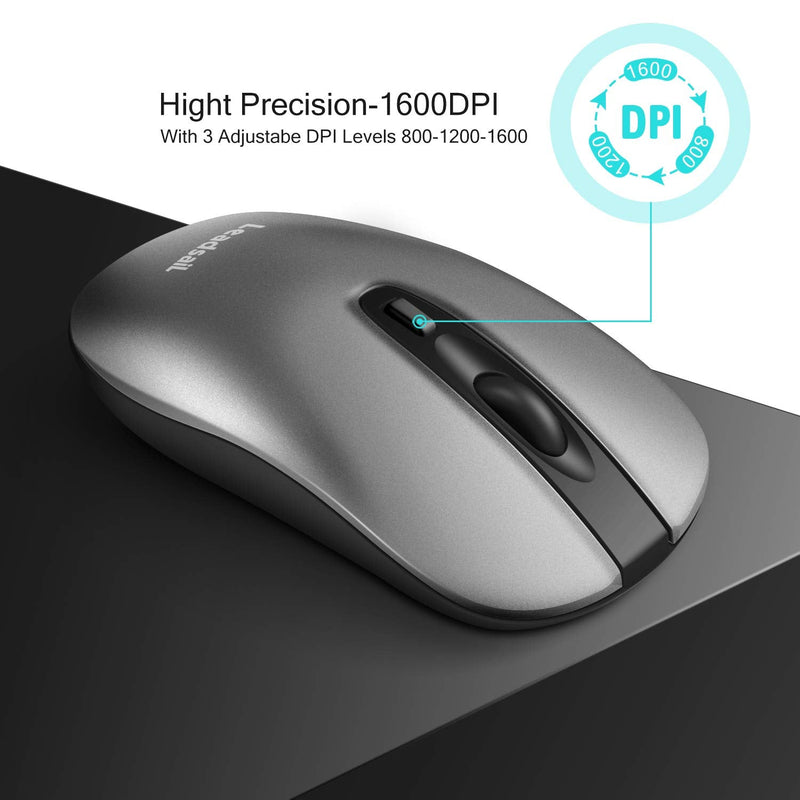 [Australia - AusPower] - LeadsaiL Wireless Computer Mouse, 2.4G Portable Slim USB Mouse, Silent Click Laptop Mouse with One AA Battery 3 Adjustable Levels, 4 Buttons Cordless Mouse for Windows Mac PC Notebook (Matt Grey) Matt Grey 