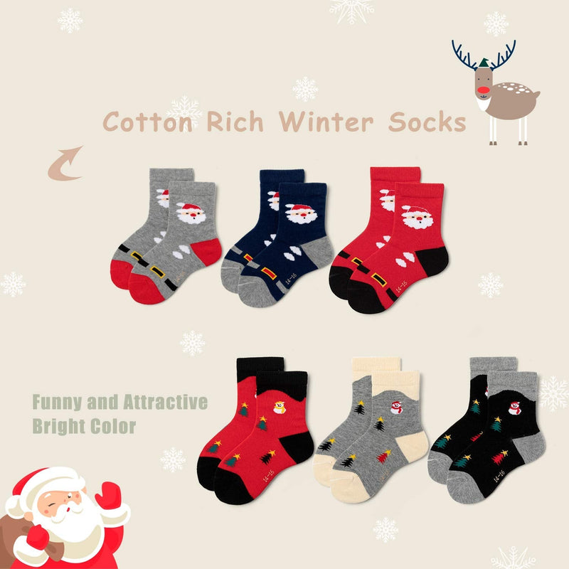[Australia - AusPower] - Boys Seamless Toe Socks Kids Cotton Crew Socks Colorful Quarter Socks 3-5T Xmas 6 Pairs/8039b 