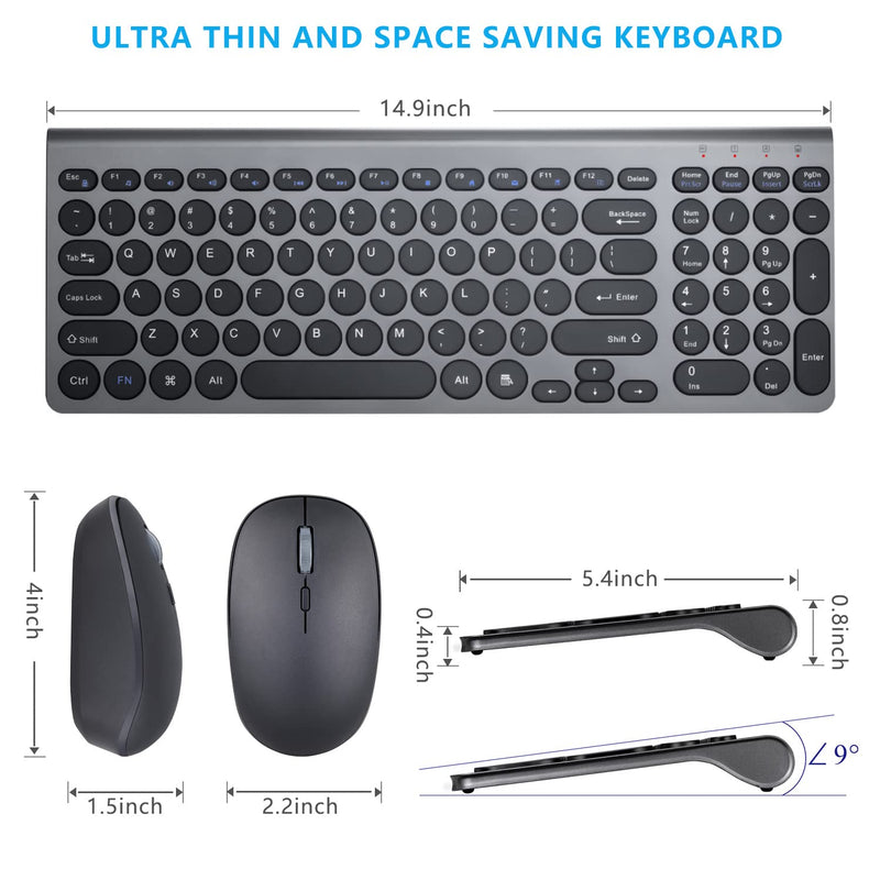 [Australia - AusPower] - Wireless Keyboard and Mouse Combo, ACOZYKITTEN 2.4G Silent Keyboard and Mouse Set with USB Receiver, Round Keycap, Ultra-Thin Sleek Design for Windows, Computer, Desktop, PC, Laptop (Black+Dark Gray) Dark Gray 