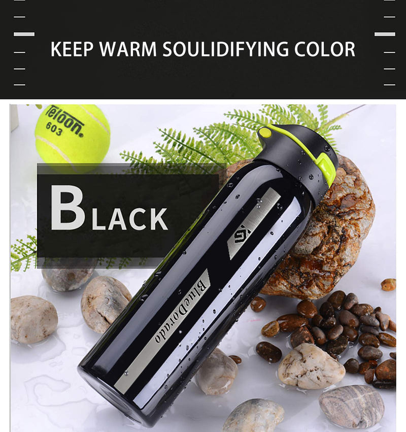 [Australia - AusPower] - BlueDorado Bicycle Water Bottle, Vacuum Stainless Steel Cycling Water Bottle, Modern Double Walled Simple Thermo Mug, Insulated Bike Water Bottle with Straw Lid & Flex Cap, BPA-Free,18 Oz Black 