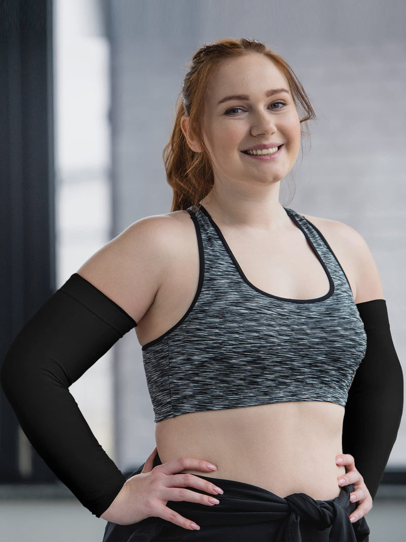 [Australia - AusPower] - 4 Pairs Plus Size Arm Sleeves for Men and Women UV Sun Protection Sleeves to Cover Arms Oversized Cooling Compression Sleeves Black 