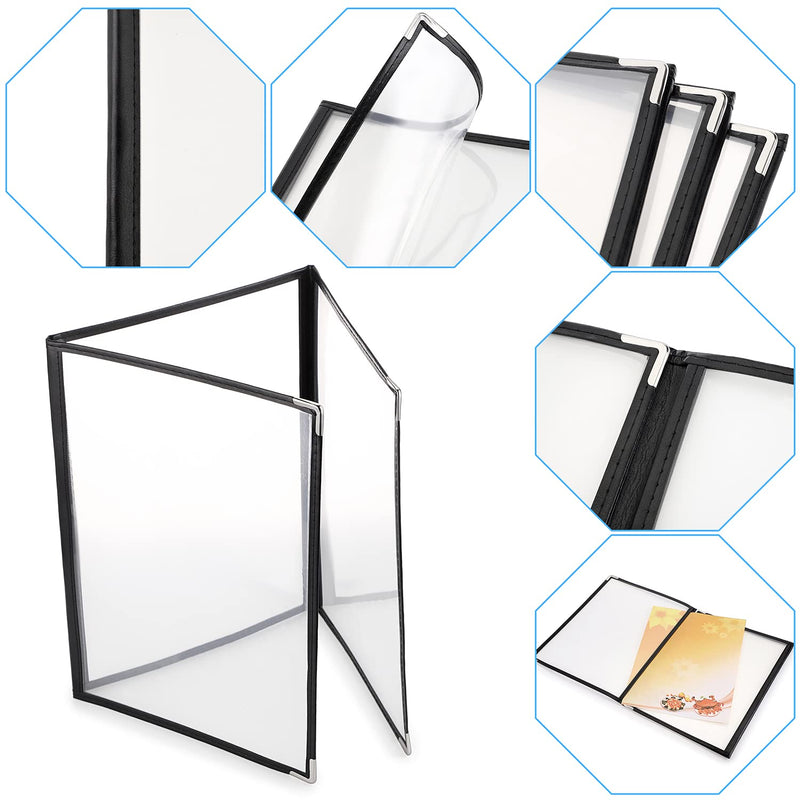 [Australia - AusPower] - BiBiKi 3 PCS Transparent Restaurant Menu Covers Book Triple Fold 6 View Clear Restaurant Menu Covers Book with Leatherette Trim, Fit for A4 Size Paper 