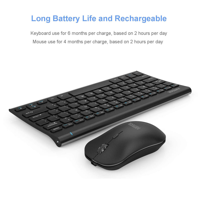 [Australia - AusPower] - Arteck 2.4G Wireless Keyboard and Mouse Combo Ultra Compact Slim Stainless Full Size Keyboard and Ergonomic Mouse for Computer / Desktop / PC / Laptop and Windows 10/8/7 Build in Rechargeable Battery 