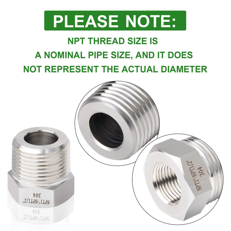 [Australia - AusPower] - TAISHER 2PCS Forging of 304 Stainless Steel Reducer Hex Bushing, 1" Male NPT to 1/2" Female NPT, Reducing Cast Pipe Adapter Fitting 1" MNPT x 1/2" FNPT 2 