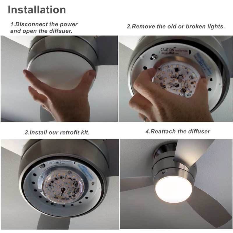 [Australia - AusPower] - ULIKELED 4â€œ 18W Color Changeable Ceiling Fan LED Light Replacement, 3000K/4000K/5000K Selectable Ceiling Fan LED Light Kit, Dimmable LED Retrofit Kit for Flush Mount Ceiling Lights 
