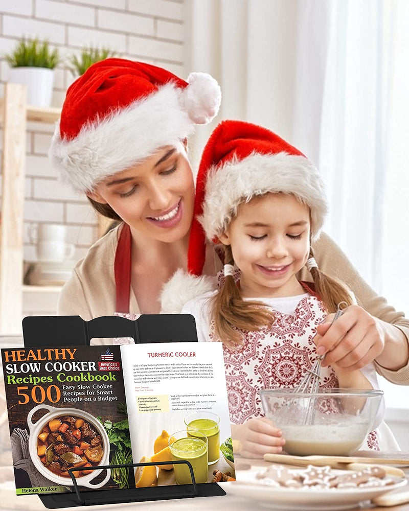 [Australia - AusPower] - MSDADA Desk Book Stand Metal Reading Rest Book Holder Adjustable Cookbook Documents Holder Portable Sturdy Bookstands for Recipes Textbooks Tablet Music Books with Page Clips (Black) Black 