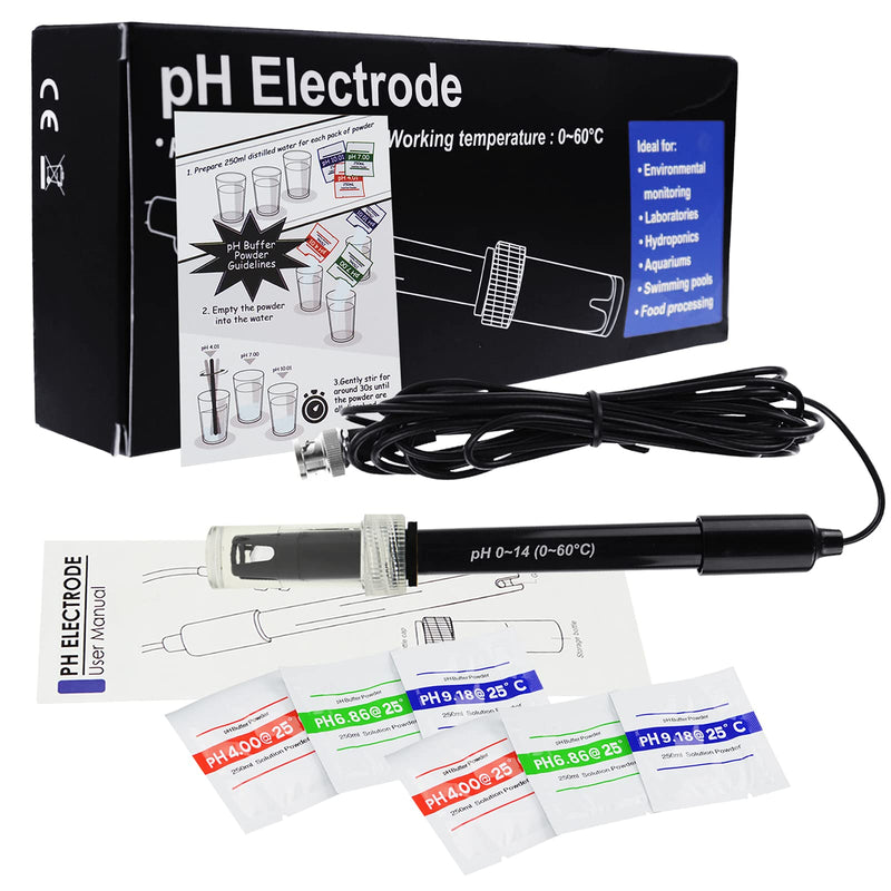 [Australia - AusPower] - DANOPLUS 300 cm Long Cable Electrode Replaceable pH Probe (0-14 pH), BNC Connector with 6 Packets of Calibration Powder pH Electrode 