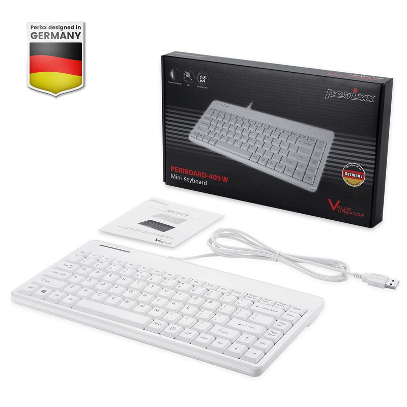 [Australia - AusPower] - Perixx PERIBOARD-409WU US, Wired USB Mini Keyboard - White - US English 