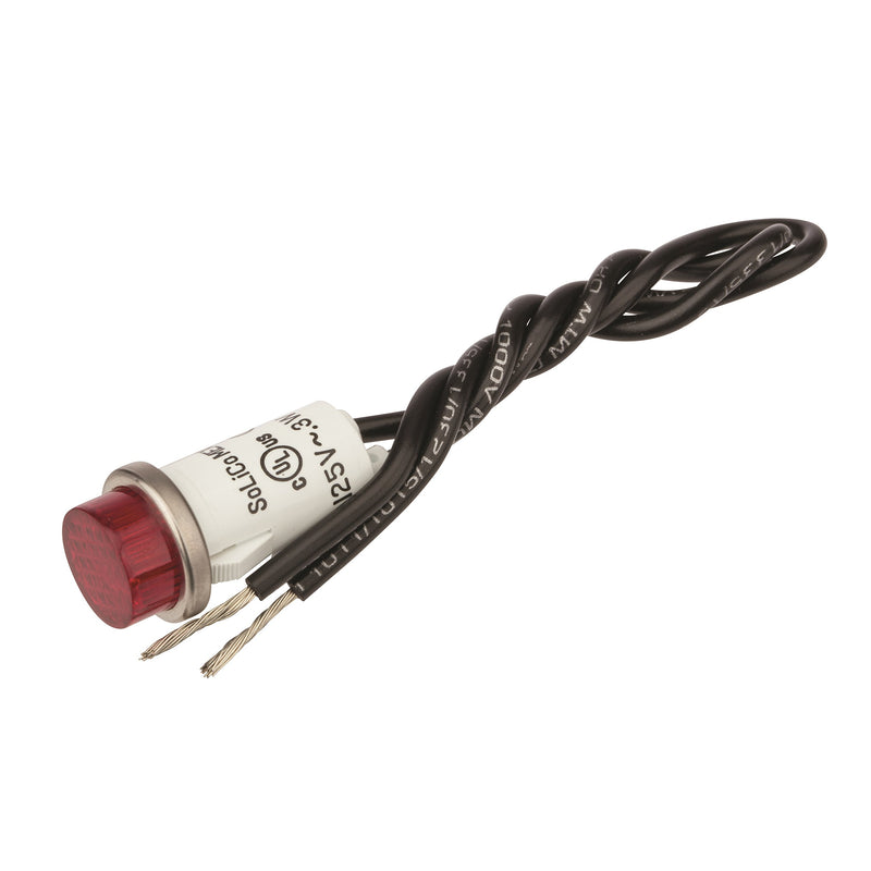[Australia - AusPower] - Round Indicator Light with Non Replacable Lamps, Press Fit, 0.5" Panel Cutout, 0.5" Mounting Hole Diameter, Red 0.25 Cyl Diamond Lens, Stainless Bezel 