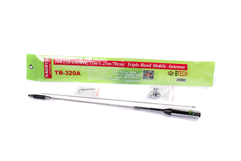 [Australia - AusPower] - Authentic Genuine Nagoya TB-320A Fold-Over 39-Inch PL-259 Mount Tri-Band 2m/1.25m/70cm (144/220/440 MHz) Antenna, Includes NMO to UHF (SO-239) Adapter Base / Mobile Antenna TB-320A PL-259/NMO VHF/220/UHF 