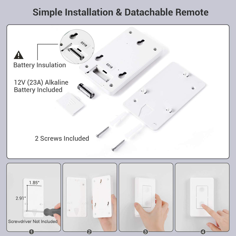[Australia - AusPower] - DEWENWILS Remote Control Light Socket, 1 Wall Mounted Switch and 2 Bulb Base, No Wiring Required, Wireless Light Switch and Receiver Set, Expandable, ETL Listed, White 