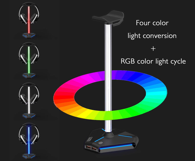 [Australia - AusPower] - COZOO RGB Headphone Stand with 2 USB2.0 Extension Charging Port Extender Cord,Headset Stand Holder for Gamer Desktop Table Game Earphone Accessories 