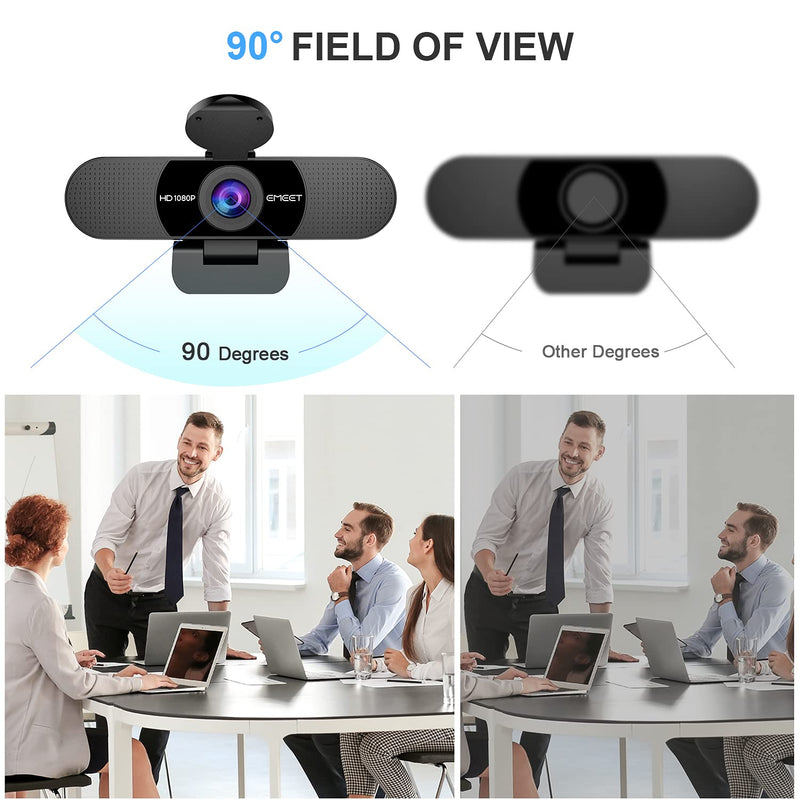 [Australia - AusPower] - 1080P Webcam with Microphone, eMeet C960 Web Camera, 2 Mics Streaming Webcam with Privacy Cover, 90°View Computer Camera, Plug&Play USB Webcam for Calls/Conference, Zoom/Skype/YouTube, Laptop/Desktop 
