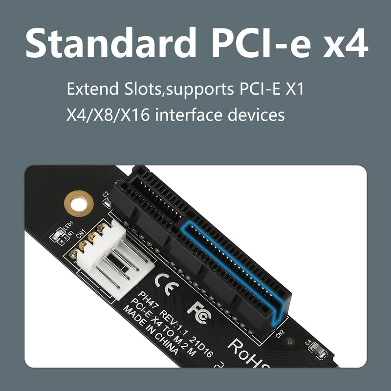 [Australia - AusPower] - GELRHONR NGFF M.2 to PCI-E 4X 1X Riser Card,M.2 Key M 2260 2280 SSD Port to PCIE Adapter with LED Indicator SATA 15pin Power Riser for Bitcoin Miner Mining-Black 