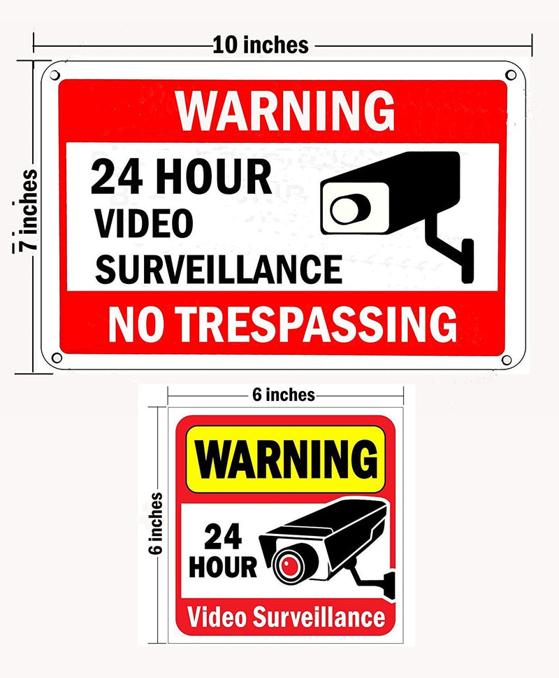 [Australia - AusPower] - WISLIFE Video Surveillance Sign Set, 2 (10" X 7") Aluminum Warning Signs & 6 (6"X6") Window Stickers, Video Security Signs 