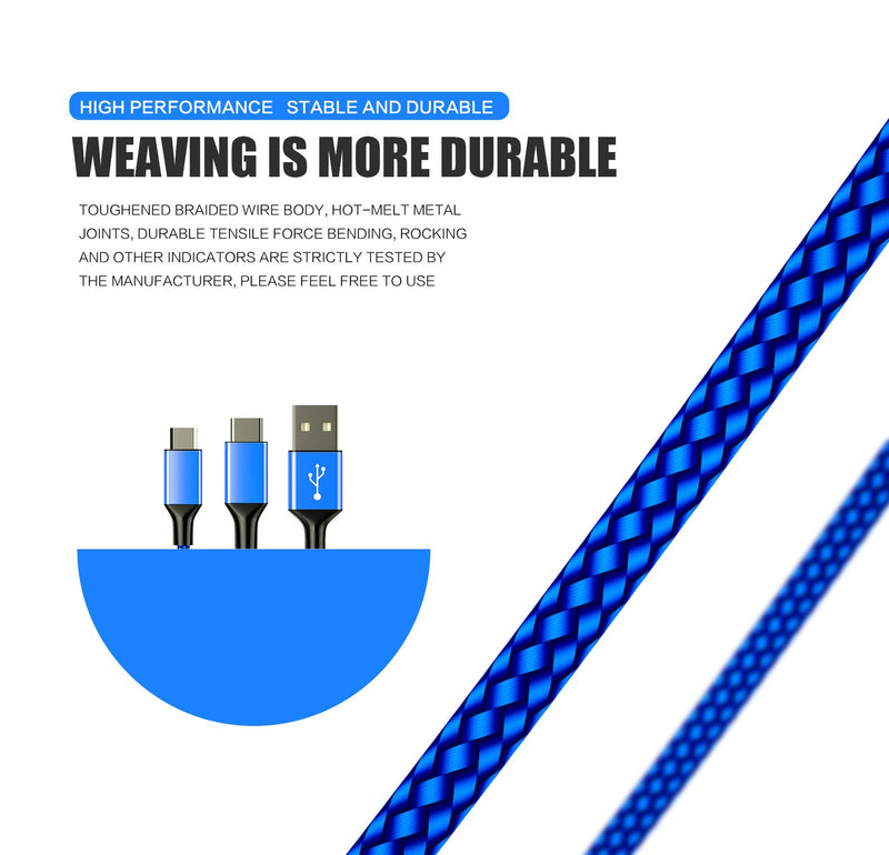 [Australia - AusPower] - 2 in 1 Multi Charging Cable, Multi USB Fast Charging Cable Compatible with Cellphone, Tablet, Type C Devices and More - 4.1ft (Blue) Blue 