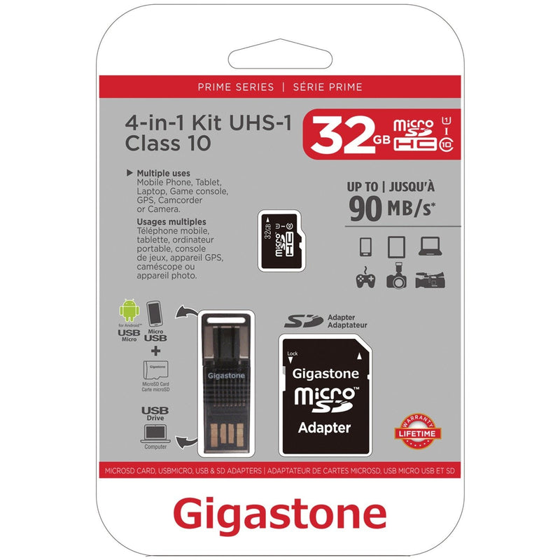 [Australia - AusPower] - Gigastone GS-4IN1600X32GB-R Prime Series microSD Card 4-in-1 Kit (32GB), Multicolored 