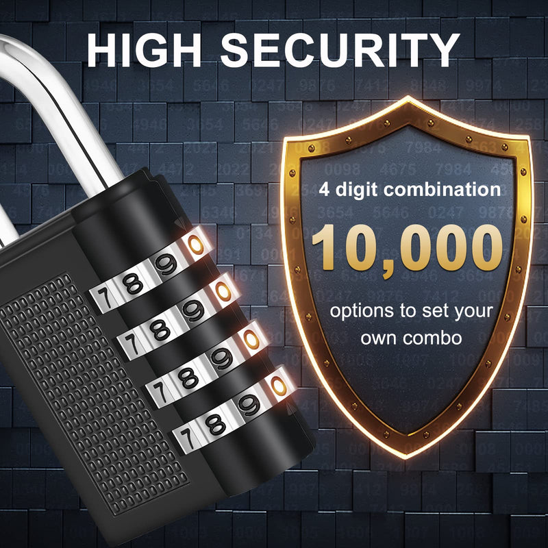 [Australia - AusPower] - ZHEGE Gym Lock, 4 Digit Combination Lock for Locker, Fence, School, Toolbox, Hasp Storage (Black) 1P 1Black 