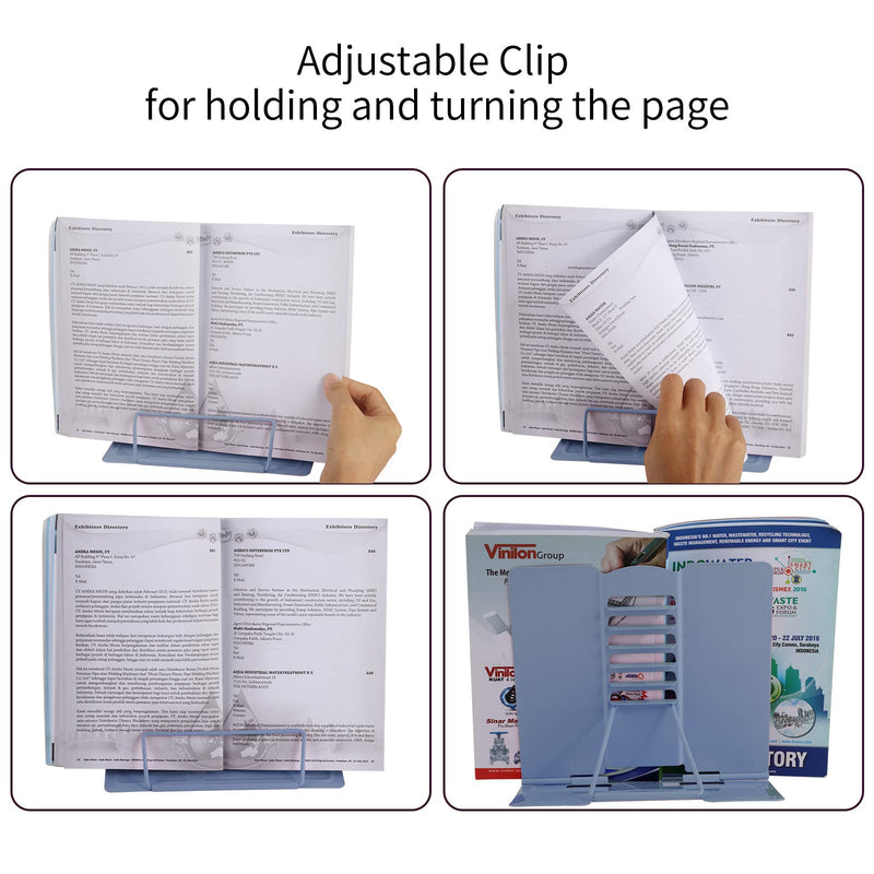 [Australia - AusPower] - Blizzow Desk Book Stand Holders for Reading Hands Free, Durable Metal Adjustable Book Stand, Sturdy Lightweight Foldable Portable Bookstand -Cookbook, Tablet, Music Book, Documents (Light Blue) Light Blue 