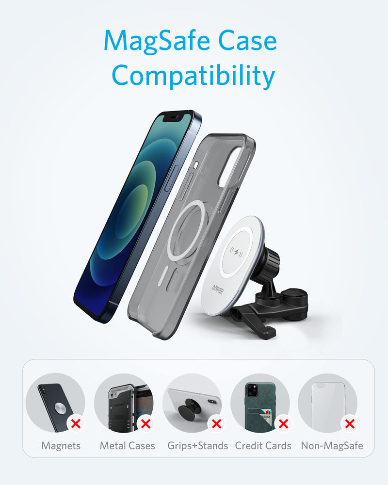 [Australia - AusPower] - Anker Car Mount Charger, PowerWave Magnetic Car Charging Mount with 4 ft USB-C Cable, 7.5W for iPhone 13 / 13 Pro / 13 Pro Max / 13 mini / iPhone 12 / 12 Pro / 12 mini (USB-C Car Charger Not Included) 
