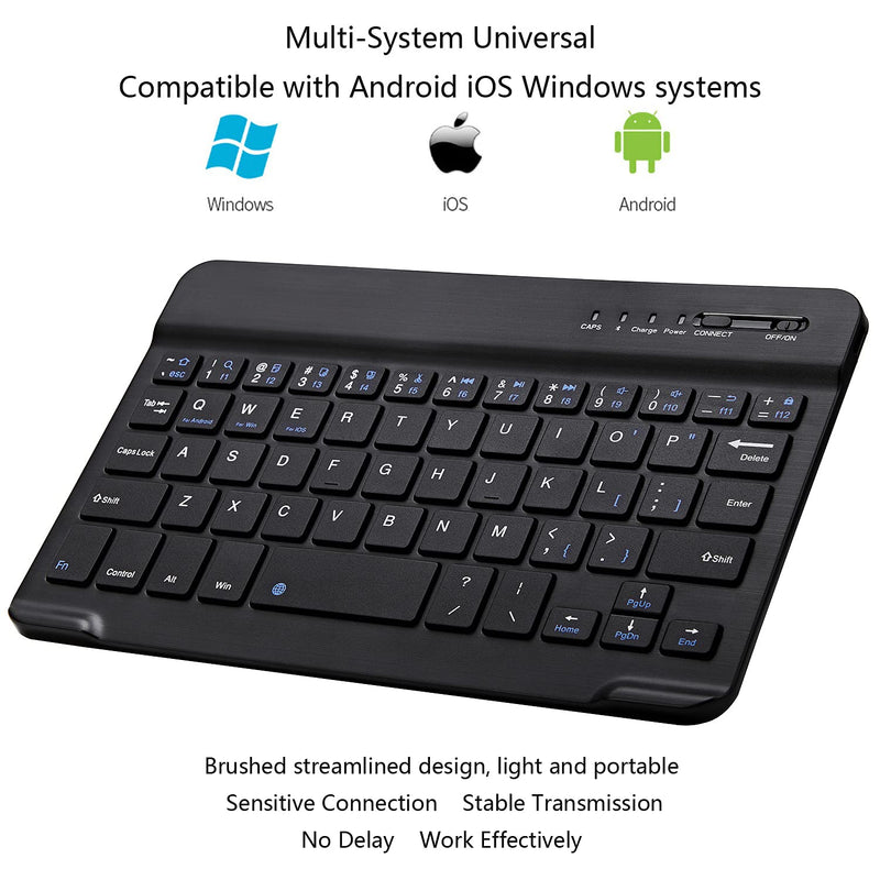 [Australia - AusPower] - Ultra-Slim Bluetooth Keyboard Portable Mini Wireless Keyboard Rechargeable for Apple iPad iPhone Samsung Tablet Phone Smartphone iOS Android Windows (7 inch Black) 7 inch Black 