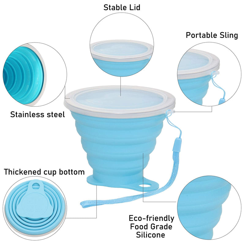 [Australia - AusPower] - Silicone Collapsible Cups for Camping Travel, Small Portable Drinking Cup with Lids Reusable for Outdoor Hiking 270ml (Blue & Gray, 2Pack) 