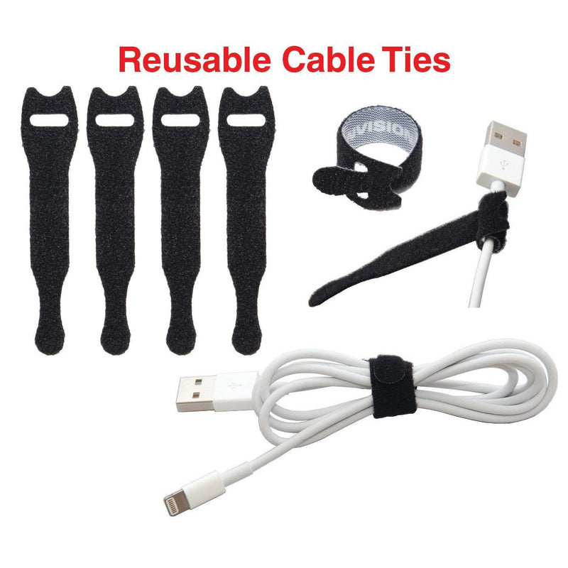 [Australia - AusPower] - Desktop Cable Organizer, Weighted, No Bad Smell, Bundled with 4 Reusable Cable Ties (Black) Black 