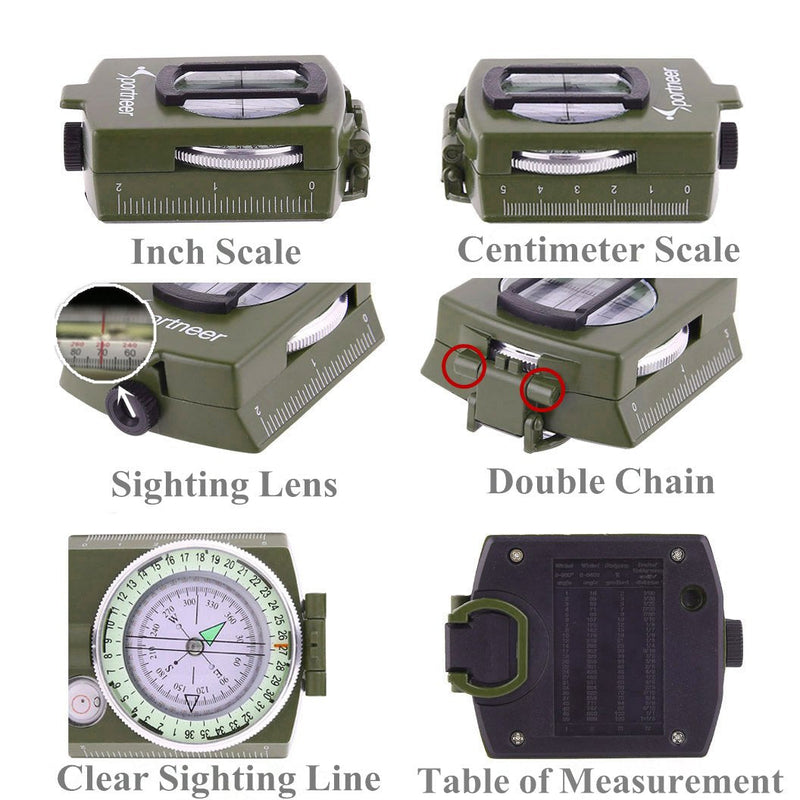 [Australia - AusPower] - Sportneer Military Lensatic Sighting Compass, Backpacking Survival Camping Compass Compact Handheld Compass with Declination with Carry Bag, Waterproof Boy Scout for Camping Hiking Hunting Outdoor 