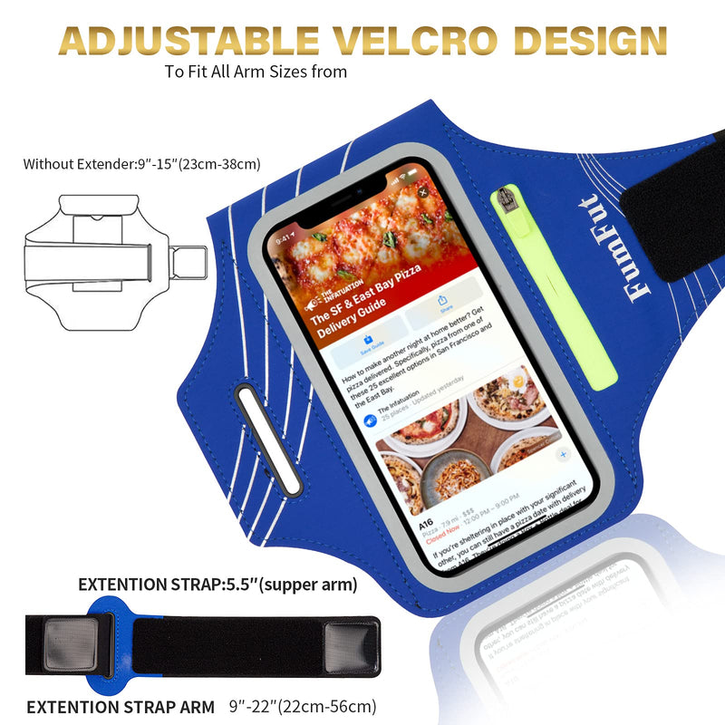 [Australia - AusPower] - FumFut Reflective Running Phone Holder Armband. iPhone & Galaxy Cell Phone Sports Arm Band for Women, Men, Runners, Jogging, Gym Workout, Exercise. Fits All Smartphones.Adjustable Strap, CC/Key Pocket Blue L: iPhone+/Pro Max/XR/XS Max/Galaxy+/Ult... 