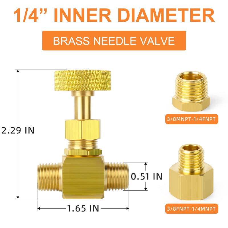 [Australia - AusPower] - GASHER Brass Replacement Control Needle Valve 1/4" Male NPT X 1/4" Male NPT 4PCS 1/4" MNPT x 1/4" MNPT 